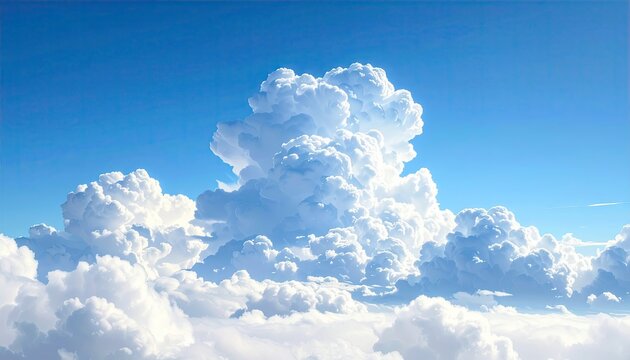 Fluffy Cumulus Clouds Floating Against a Bright Blue Sky Digital Artwork With Dreamy Quality and Soft Lighting