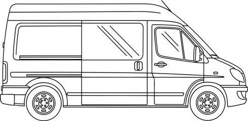 Line drawing camper van side view for customization and design vector