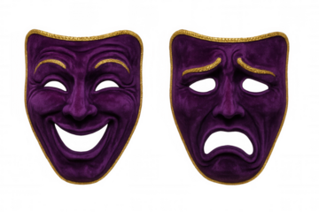 Theatre masks representing drama, comedy, and tragedy, showing opposite emotions of happiness and sadness