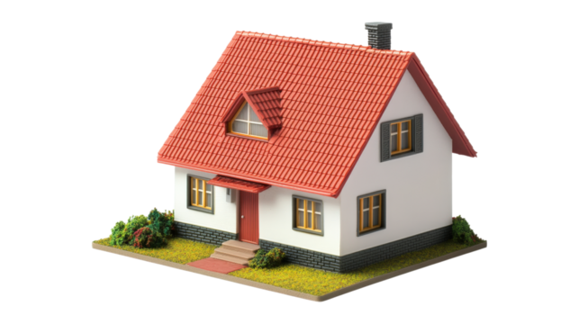 Small red roof model house isolated on a transparent background