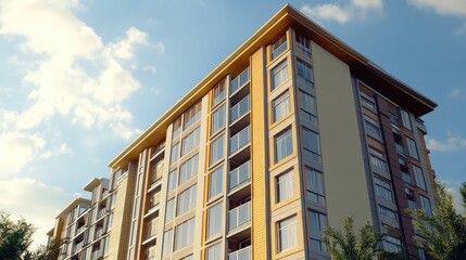 Fototapeta premium Modern residential apartment building under clear sky