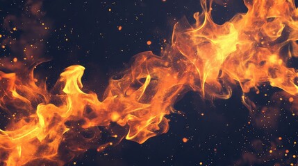 Fototapeta premium Fiery blaze with glowing sparks on dark background