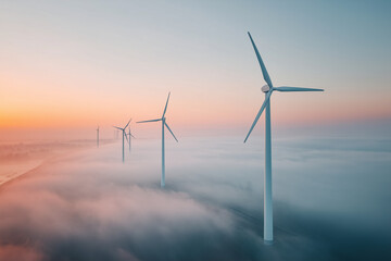 Wind Turbines Rising Above Fog