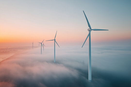 Wind Turbines Rising Above Fog
