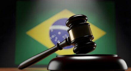 Gavel and brazilian flag symbolizing justice and law in brazil