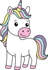 Adorable Cartoon Magical Unicorn Isolated White Background.cdr