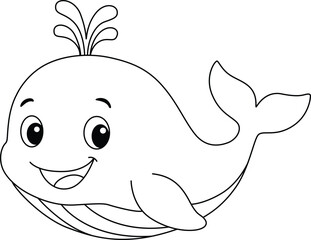 Cute Cartoon Whale Outline Drawing Coloring Page