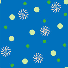 Polka dot and spiral on blue seamless pattern