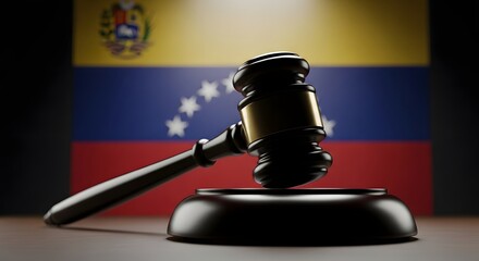 Gavel and venezuelan flag symbolizing justice and law in venezuela