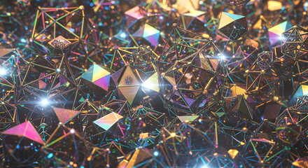 Stunning geometric abstraction with iridescent hues, a modern and vibrant background for creative projects and cutting-edge designs, perfect for technology concepts