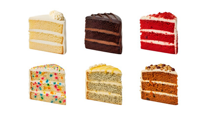 cake slices, Slice of Cake on plate top view with transparent background, Slice different Cake pieces, close up of cake slices isolated on white background, collection of cake slices