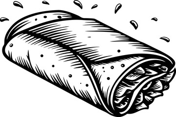 Fototapeta premium Hand drawn sketch of a classic wrapped burrito with detailed texture and filling isolated on white background