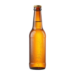 Chilled Brown Glass Bottle of Beer with Condensation PNG Isolated on Transparent Background

