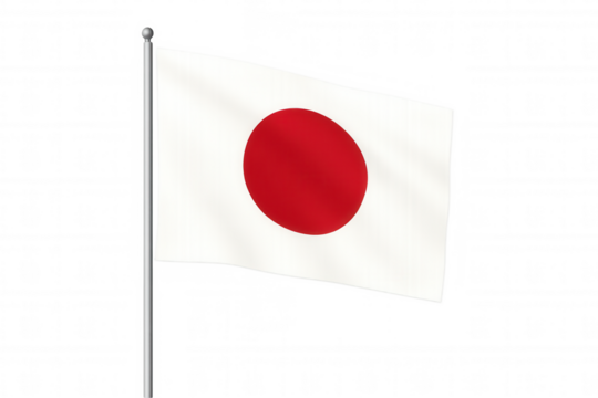 Japan flag waving on a pole, national symbol of the country of the rising sun, transparent background