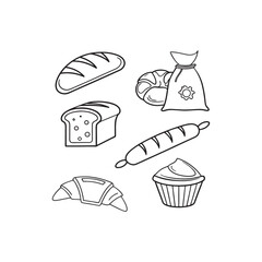 Bakery-products-outline-icon-set-with-bread-loaf- vector art