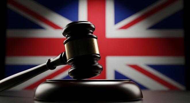 Symbol of british justice and law with the union jack flag