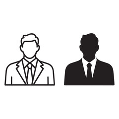 Businessman Avatar Icon in Outline and Silhouette