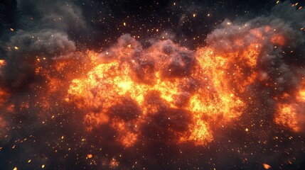Fototapeta premium Explosive fire burning with smoke and flying sparks