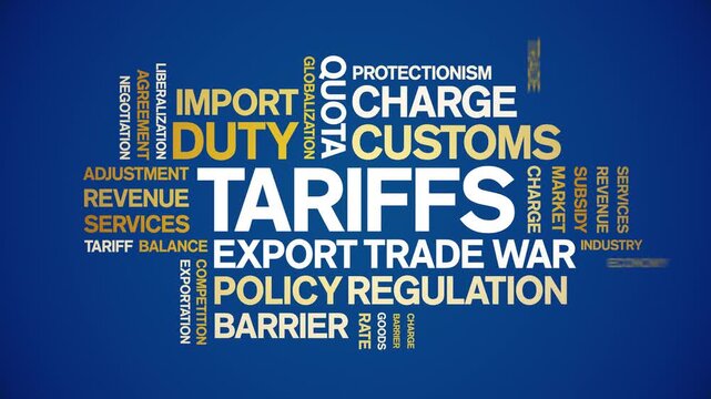Tariffs animated word cloud-text design animation tag kinetic typography seamless loop.