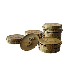Stacks of Golden Dollar Coins – 3D Render, Wealth and Investment Concept Isolated on White
