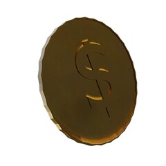 Golden Coin with Dollar Symbol – 3D Render, Finance and Wealth Concept Isolated On White