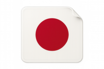 Japan flag square sticker with curled corner, showcasing japanese symbol and national identity on transparent background