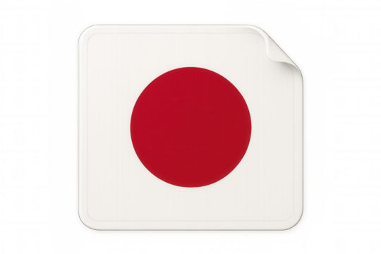 Japan flag square sticker with curled corner, showcasing japanese symbol and national identity on transparent background