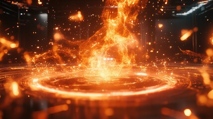 Fiery energy blast creating swirling magical portal