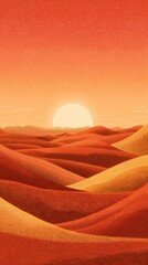 Vibrant Sunset Over Rolling Sand Dunes in a Warm Desert Landscape Illustration