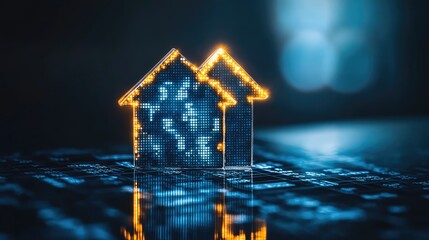Digital house icons showing real estate technology growth
