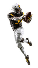 American Football Player Leaping Mid-Air to Catch Ball Isolated on Transparent Background