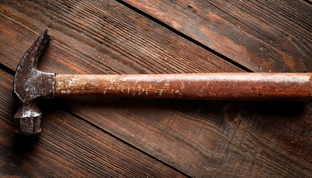 rusty hammer top view wooden handle