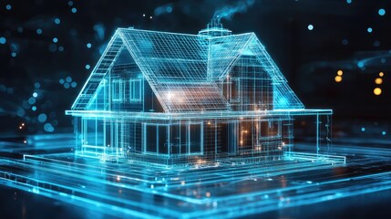 Smart home system architecture blueprint wireframe model