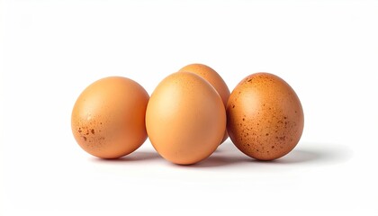 Four Brown Eggs on a White Background Under Bright Studio Lighting