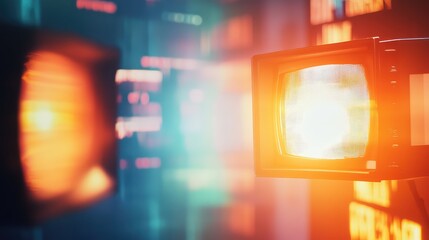 Retro old monitor displaying bright glowing screen