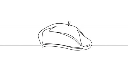 Line drawing of a beret against a white background depicting fashion and simplicity