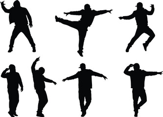Street dance silhouettes, hip hop dancer poses, urban dance performance, energetic movement, modern choreography, expressive dance art, contemporary style, dynamic stage show