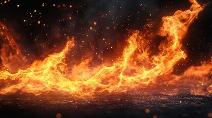 Fiery flames creating abstract texture with glowing embers