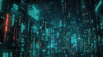 Futuristic metropolis creating digital data at night