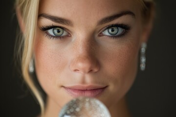 Close-Up Portrait of a Young Woman Fortuneteller with Blue Eyes