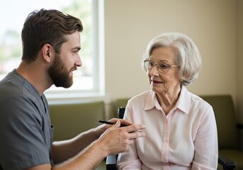 Fototapeta premium Senior Woman Consulting with Young Male Doctor