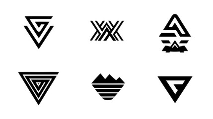 Modern abstract geometric black and white logos collection. Minimalist vector symbols for creative business branding and graphic design.