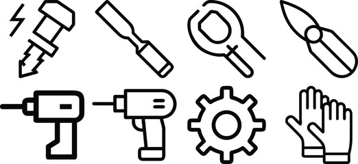 Fototapeta premium Workshop line icon set. Business, team building, teamwork, coaching, presentation, professional seminar. Outline vector icon in linear style. Series of pictograms.