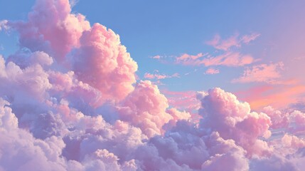 Serene Sky with Soft Pink and Purple Clouds at Sunset Over Beautiful Horizon