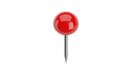 Isolated red round pushpin with metal needle to attach documents and papers to a board