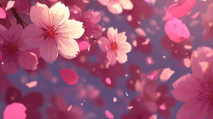 Beautiful Pink Cherry Blossom Petals Floating Against a Soft Background in Spring Season
