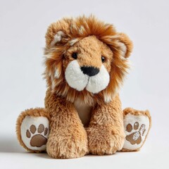 A plush lion with a soft and fluffy mane sitting comfortably