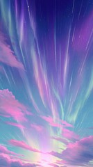 Colorful Sky with Vibrant Clouds and Radiant Light Trails at Dusk