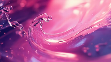 Pink and purple liquid creating flowing waves and splashes