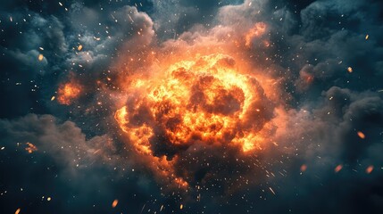 Obraz premium Explosive fireball consuming dark cloud bringing chaos